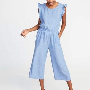 Old Navy Chambray Sleeveless Linen-Blend Jumpsuit